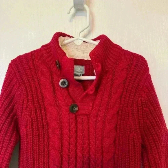 GAP Boy's size 3 red Cable Knit Sweater 1/4 button Christmas cozy warm - Picture 3 of 9